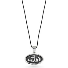 Oya Silver Lazer Çerçeveli Oval Allah Yazılı Gümüş Kolye 2.6x2.5cm