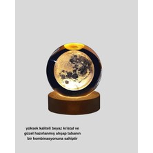 Mbb E-Ticaret Ay Figürlü 3D Kristal Küre LED Gece Lambası Ahşap Standlı Dekoratif Lamba