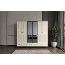 Doressa Merz Walnut 6 Kapılı Camlı Gardırop