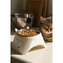 Feyza Design Yüksek Ayaklı Kedi Mama Kabı, Boyun Koruyucu Eğik Tasarım, Anti-Stres Metal Kase