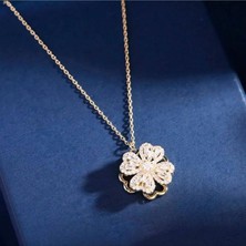 PremiumPort Hareketli Yonca Kolye, Gold Zirkon Taşlı, Sevgiliye Özel Takı