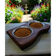 Feyza Design Doğal Masif Ahşap Kedi ve Köpek Mama ve Su Kabı Standı Büyük Boy