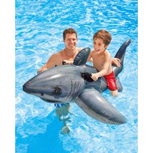 Toha Intex Köpekbalığı Figürlü Şişme Deniz Yatağı 173 x 107 cm -– Gerçekçi Tasarım, Kulplu Binici Oyuncak