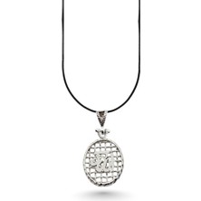 Oya Silver Hasır Örgü Allah Yazılı Oval Model Gümüş Kolye 4.1x2.2cm [OYSY148]