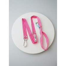 Balkonda Köpek Gezdirme Kayışı Tasması 2,5 cm Genişlik Çizgili Kolon Kordon Pembe