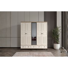 Doressa Merz Walnut 5 Kapılı Camlı Gardırop