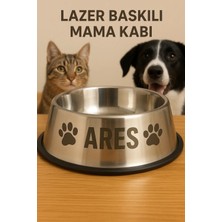 Feyza Design Kişiye Özel Pati Desenli Paslanmaz Çelik Mama Kabı 18CM