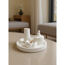 Nox Atelier 4’lü Modern Dekoratif Tabak Seti -Tabak - Vazo - Lotus Mumluk ve Kapaklı Kase Beyaz