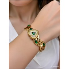 Jade'm Gold Paslanmaz Çelik Zirkon Taşlı Kelepçe