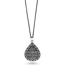 Oya Silver Gümüş Oksitli Damla Model Nazar Ayeti Kolye 4.5x2.8cm [OYSY162]