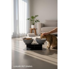 Feyza Design 28 cm Siyah ve Antrasit Renkli Lüks Kedi Mama ve Su Kabı 350 ml