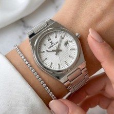 Daniel Klein DKE.1.13917.1 Gümüş Beyaz Kare Dokulu Kadran Takvimli Çelik Kordonlu Kadın Kol Saati