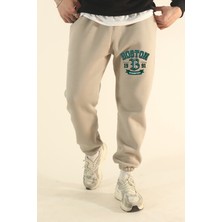 Eydamoon Erkek Boston Yazılı Kışlık 3iplik Paça Lastikli Jogger Eşofman Altı