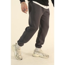 Eydamoon Erkek Füme Kışlık 3iplik Puf Kumaş Yumuşak Dokulu Paça Lastikli Eşofman Altı