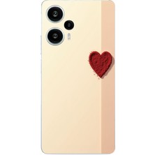 TechTree Poco F5 Uyumlu Krem Zeminli Kırmızı Kalp Baskılı Silikon Kılıf