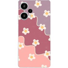 TechTree Poco F5 Uyumlu Gül Kurusu ve Lila Tonlu Dalgalı Papatya Baskılı Silikon Kılıf