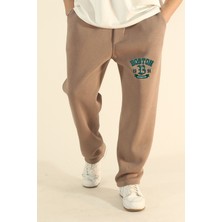 Eydamoon Erkek Baggy Kışlık Boston Baskılı Içi Yünlü Polarlı Bol Paça Eşoman Altı