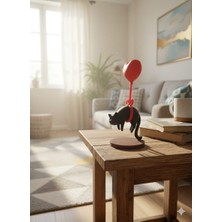 Ceresshop Sevgililer Günü Kalpli Balonlu Kedi Biblo | Romantik Dekoratif Aşk Figürü