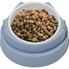 Feyza Design Eğimli Kedi Köpek Mama ve Su Kabı, Kulaklı Tasarım, Pratik Temizlik, Mavi