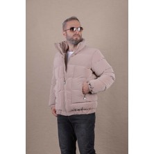 Ohepmoda Dik Yaka Erkek Şişme Mont Sütlü Kahve Renkli Su Geçirmez Özellikli Slim Fit Tasarım