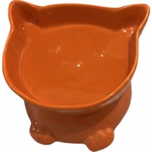Feyza Design Koyu Turuncu Seramik Kedi Kafası Figürlü Mama Kabı, Şık ve Dayanıklı
