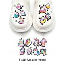 PremiumPort Renkli Unicorn Terlik Süsü Jibbitz Seti, 8'li Hediyelik Aksesuar