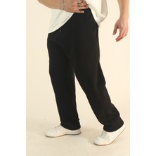 Eydamoon Erkek Siyah Baggy Kışlık Içi Yünlü Puf Kumaş Bol Paça Eşofman Altı