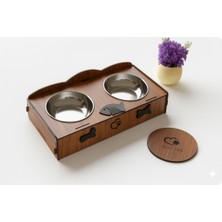 Feyza Design Ahşap Standlı Paslanmaz Çelik Mama ve Su Kabı, Dekoratif Tasarım