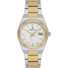 Daniel Klein DKE.1.13917.6 Altın Gümüş Bicolor Çelik Kordonlu Kare Dokulu Kadran Takvimli Kadın Kol Saati