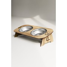 Feyza Design Eğimli Ahşap ve Çelik Malzemeli Mama ve Su Kabı, Şık ve Kullanışlı