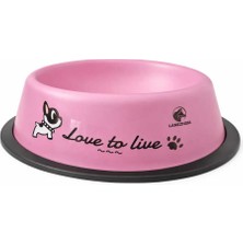 Feyza Design Pembe Metal Mama ve Su Kabı, 16 Cm, Evcil Hayvanlar Için Şık Tasarım