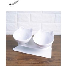 Feyza Design Şık Beyaz Kedi Mama Kabı Çift Seti, Pratik ve Temiz Kullanım