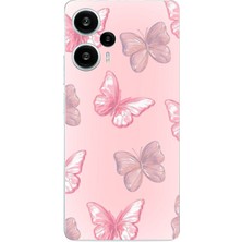 TechTree Poco F5 Uyumlu Pembe Kelebekler Baskılı Silikon Kılıf