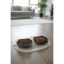 Feyza Design Sevimli Seramik Kedi Mama ve Su Kabı, Pati ve Kulak Figürlü, 150 Ml, 2’li Set