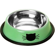 Feyza Design Paslanmaz Çelik 180 ml Yeşil Kaymaz Taban Kedi Köpek Mama ve Su Kabı