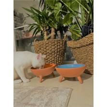 Feyza Design Doğal Sırlı Büyük Boy Kedi ve Köpek Ayaklı Mama ve Su Kabı