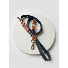 Balkonda Köpek Gezdirme Kayışı Tasması 2,5 cm Genişlik Kot ve Deri Siyah - Koyu Mavi