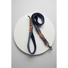 Balkonda Köpek Gezdirme Kayışı Tasması 2,5 cm Genişlik Kot ve Deri Koyu Mavi