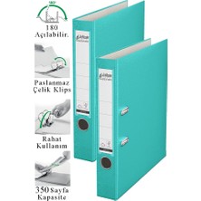 ArtMaster Büro Klasörü Turkuaz Dar 2 Adet Plastik Dar Turkuaz Klasör Halkalı Paslanmaz Çelik Klipsli Ofis Büro