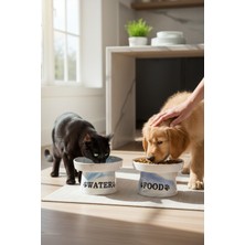 Feyza Design Yükseltilmiş Seramik Kedi Köpek Mama ve Su Kabı Seti 2'li