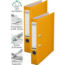 ArtMaster Büro Klasörü Sarı Dar 2 Adet Plastik Dar Sarı Klasör Halkalı Paslanmaz Çelik Klipsli Ofis Büro