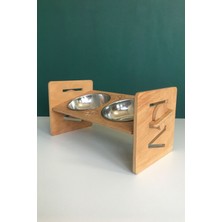 Feyza Design Ayarlanabilir Ahşap Mama ve Su Kabı Seti, 5 Kademeli Paslanmaz Kase