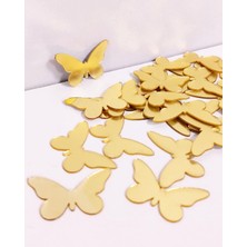 PremiumPort 50 Adet 4x2,5 cm Gold Pleksi Kelebekli Dekor Sticker Seti