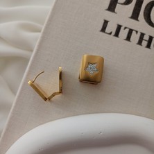 Lente Aksesuar 316L Çelik Kalp ve Yıldız Figürlü Taşlı Küpe - Antialerjik Lüks Tasarım Kadın Küpe