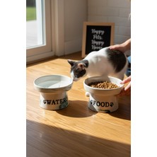 Feyza Design Yüksekliği Ayarlanabilen Seramik Kedi Köpek Mama ve Su Kabı Seti (2'li)