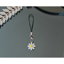 PremiumPort Beyaz Çiçek Telefon Askısı Charm, Şık ve Kullanışlı Anahtarlık Süsü