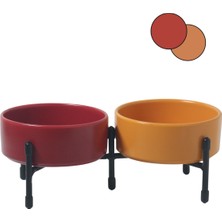 Feyza Design Çift Taraflı Metal Ayaklı Seramik Evcil Hayvan Mama ve Su Kabı