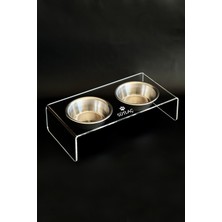 Feyza Design Isme Özel Şeffaf Pleksi Kedi ve Köpek Mama Kabı, Çelik Kaseli