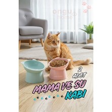 Feyza Design Iki Parça Eğimli Mama ve Su Kabı, Boyun Koruyucu, Kedi Için Konforlu