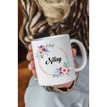 PremiumPort Çiçek Desenli Isme Özel Kupa Bardak, Şık ve Günlük Kullanım Için